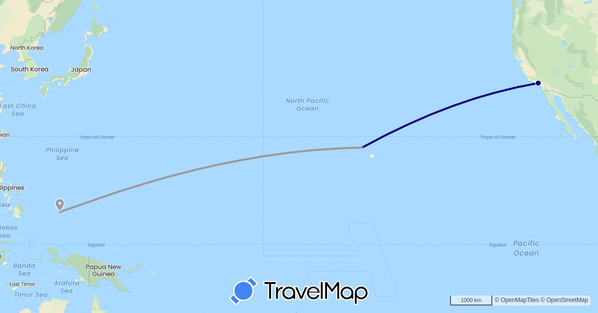 TravelMap itinerary: driving, plane in Palau, United States (North America, Oceania)